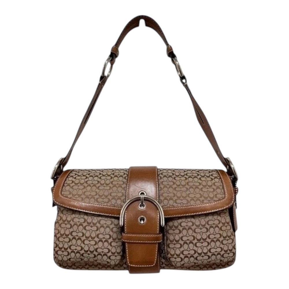 Coach Soho Buckle Flap Medium Shoulder Bag Mini Signature Khaki 1463